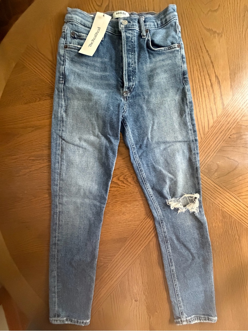 Agolde Blue Distressed Slim Jeans